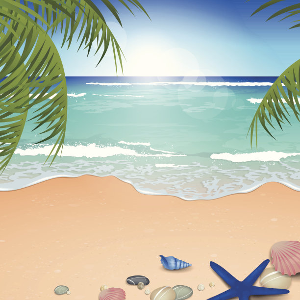 矢量海洋与蓝天和白沙素材图片