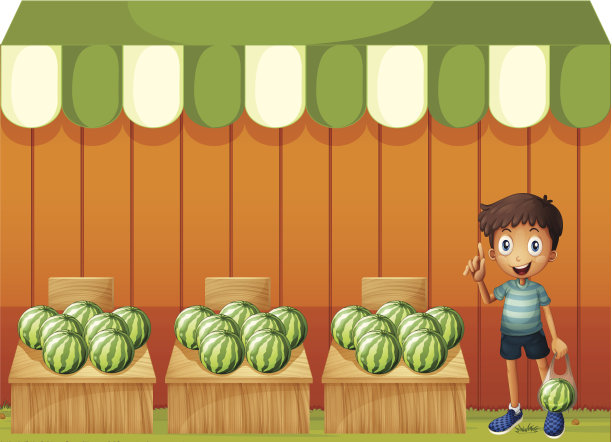 西瓜水果摊上的孩子图片下载