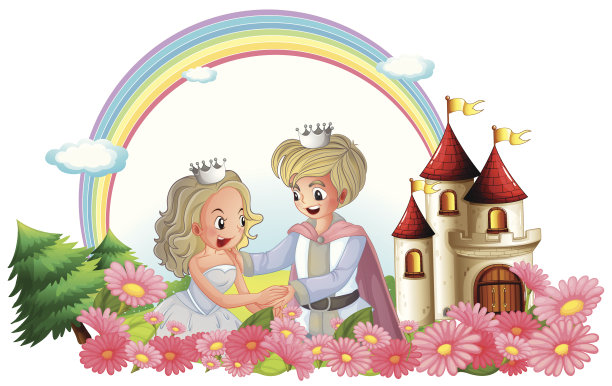 国王和王后在他们的城堡前图片下载