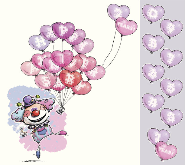 小丑心气球说周年快乐-婴儿颜色图片下载
