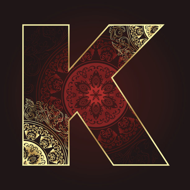 复古字母与花卉漩涡，字母K图片下载
