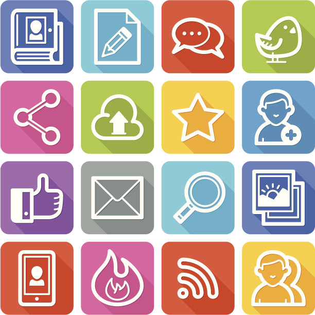 社交媒体图标设置1 -平面系列图片下载
