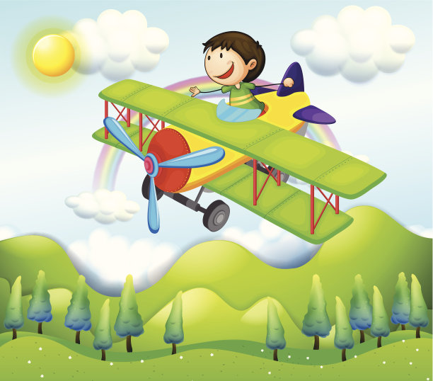 乘坐彩色飞机的年轻人图片下载