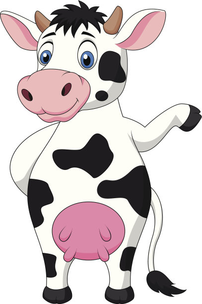 可爱的奶牛卡通挥手素材图片