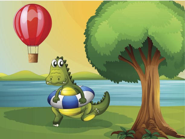 鳄鱼沿河漂流在浮标内图片下载