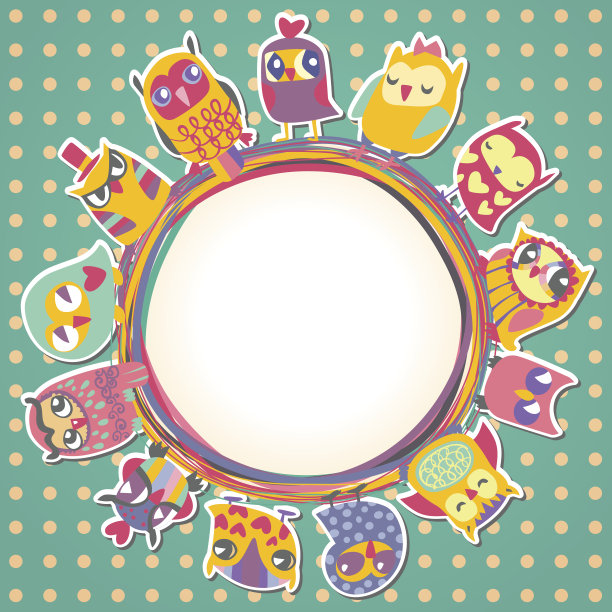 儿童背景与彩色卡通猫头鹰为可爱的卡片。图片下载