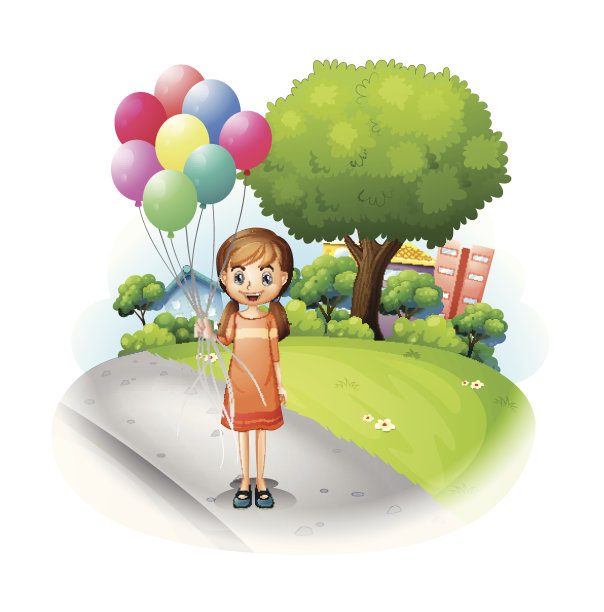 路上有个女孩带着八个气球图片下载