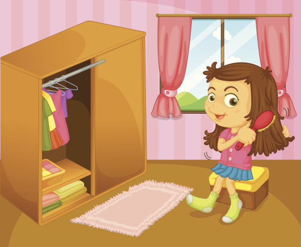 女孩在房间里梳头图片下载