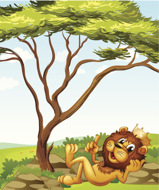 狮子王躺在树旁图片下载