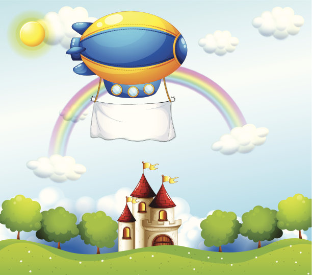 城堡上方挂着空横幅的飞艇素材图片