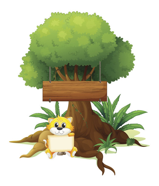 猫拿着后面有木招牌的标牌图片下载