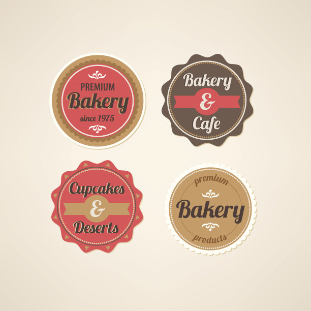 一套复古的面包房标签图片下载