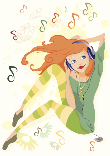 女孩戴着耳机听音乐图片下载