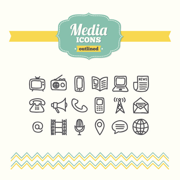 一套手绘媒体图标素材图片