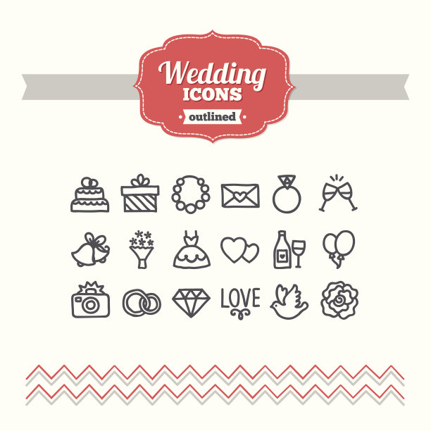 一套手绘婚礼图标图片下载