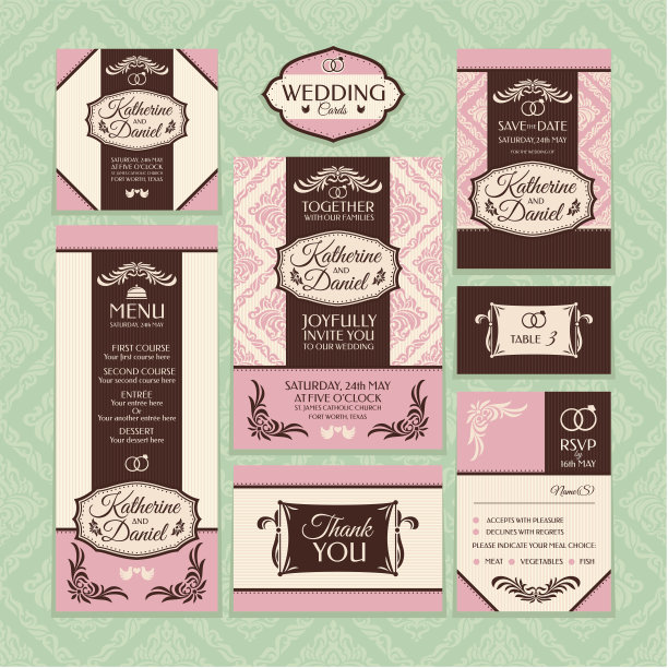 一套花的婚礼卡片图片下载