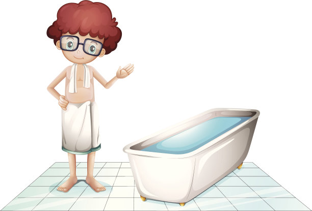 在浴缸旁边拿毛巾的男孩图片下载