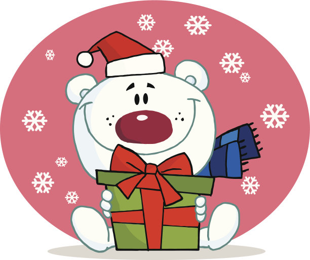 北极熊拿着一份带有背景雪的礼物图片下载