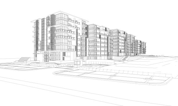 建筑的线框3D渲染图片下载