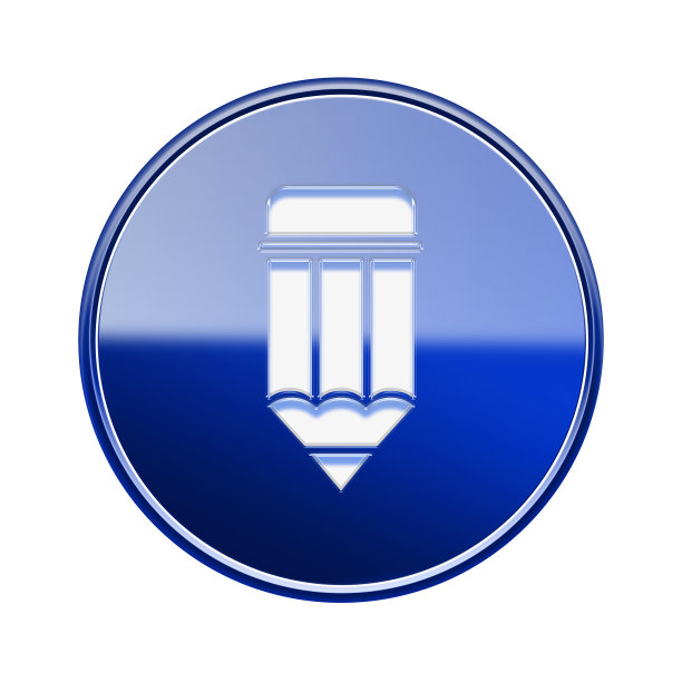 铅笔图标亮蓝色，孤立在白色背景图片下载