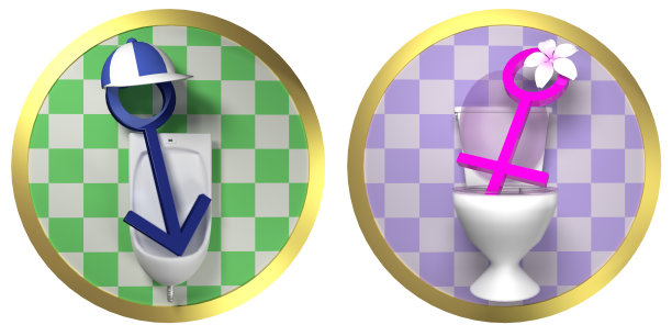 厕所-瓷砖墙上的厕所男女标志图片下载