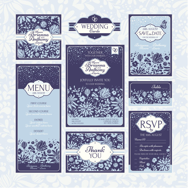 一套花的婚礼卡片图片下载