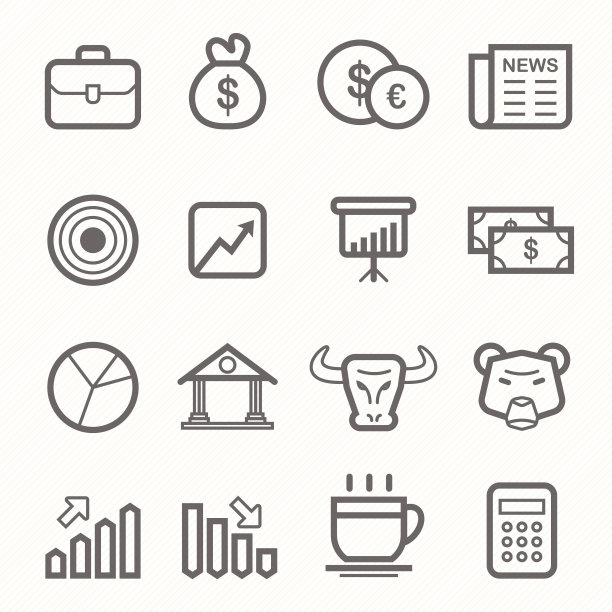 股票和市场符号线图标集图片下载