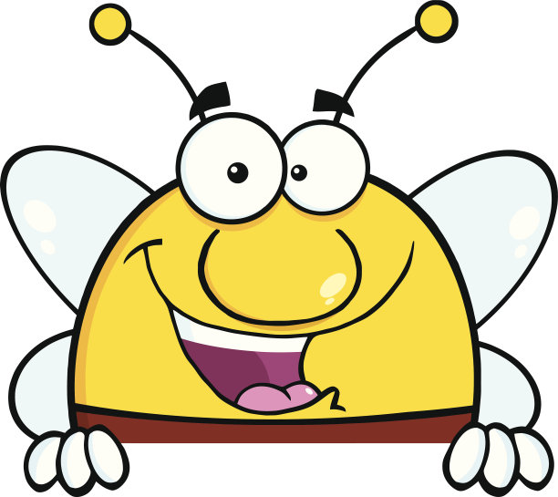 矮胖的蜜蜂卡通吉祥物人物在空白标志图片下载