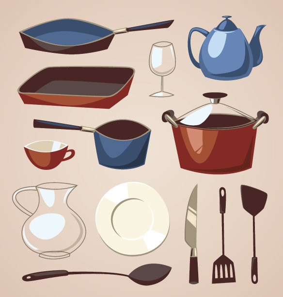餐具集合。家用系列矢量插图。图片下载
