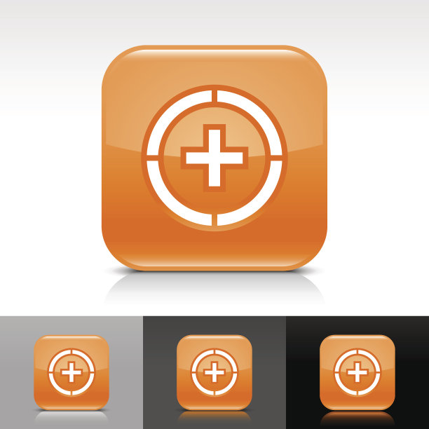 橙色图标加上在圆标志光滑的圆形方形按钮图片下载