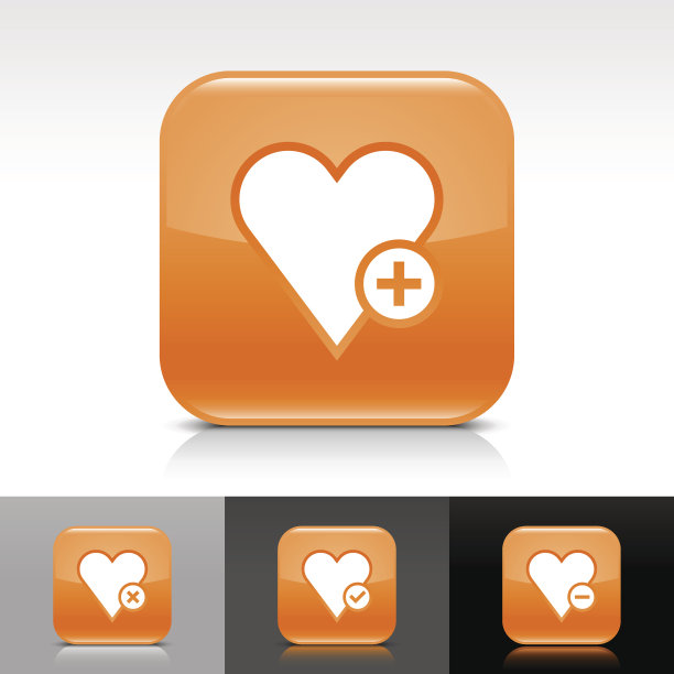 橙色图标心形最爱标志光滑圆形方形网页按钮图片下载