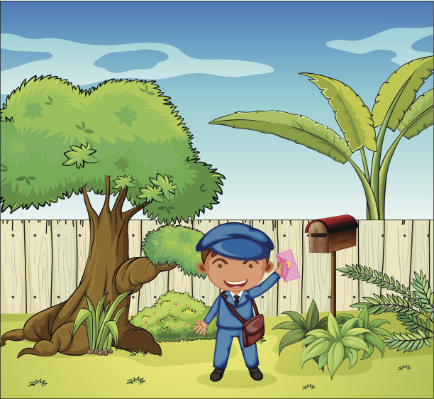 邮差在木邮筒旁边图片下载