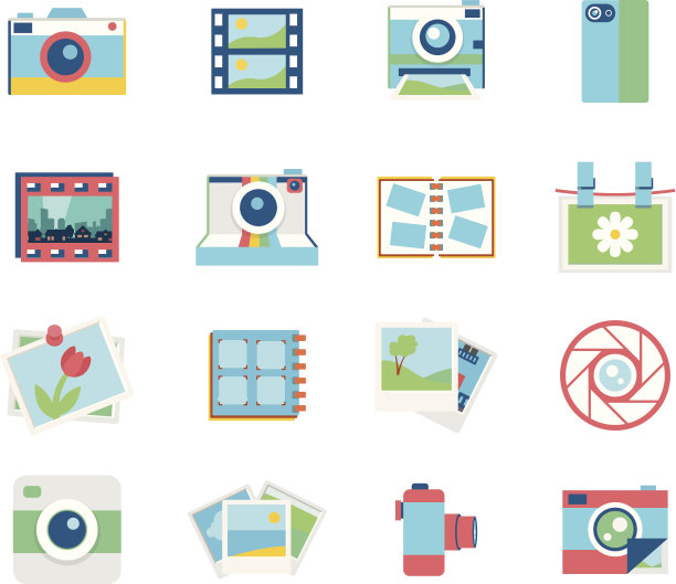 十六个色彩斑斓的摄影图标图片下载