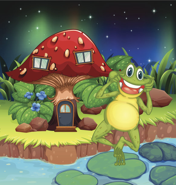 红色蘑菇屋附近讨厌的青蛙图片下载