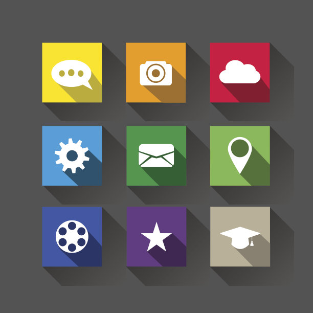 矢量彩色长阴影网页图标图片下载