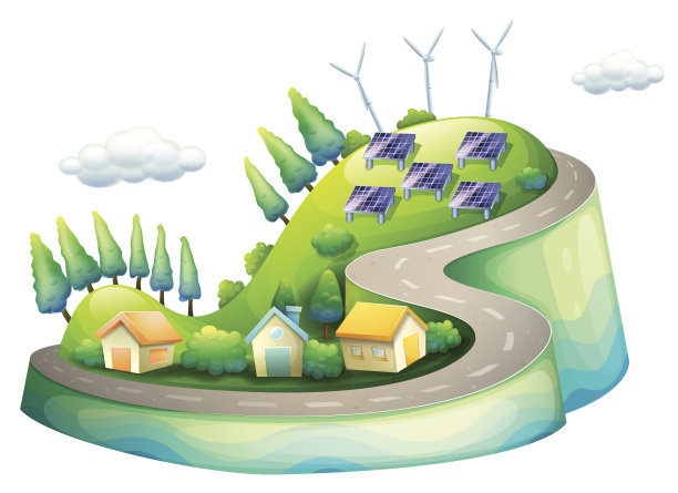 有风车的城市全景图片下载