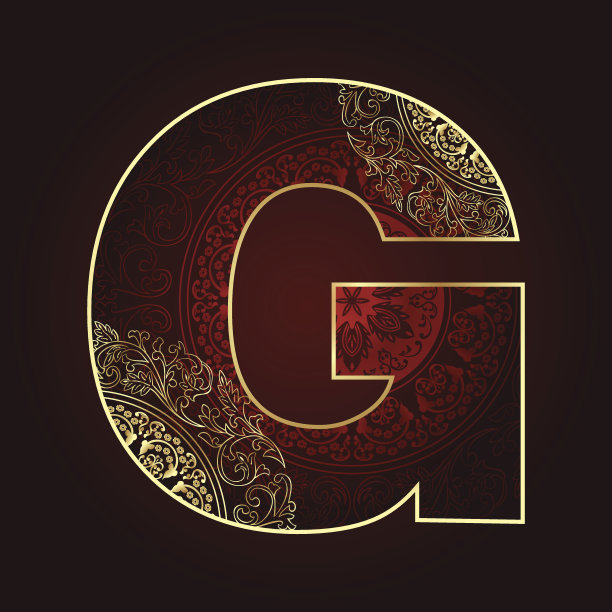 带有花卉漩涡的复古字母表，字母G图片下载