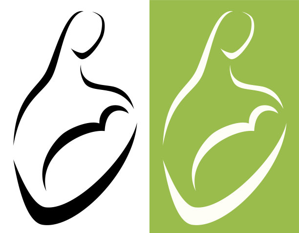 灰色和绿色的母亲和婴儿的极简主义形象图片下载