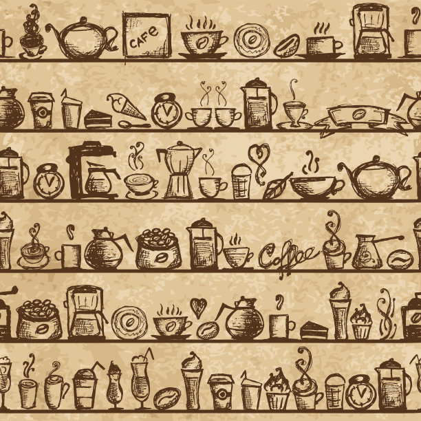 咖啡时间，无缝背景为您的设计图片下载