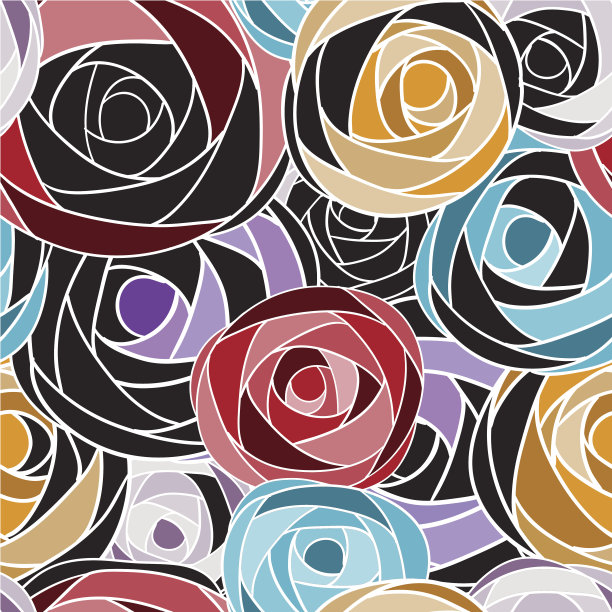彩色艺术玫瑰无缝图案。图片下载