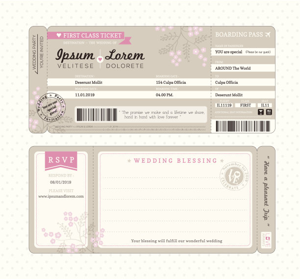 登机牌婚礼邀请模板图片下载