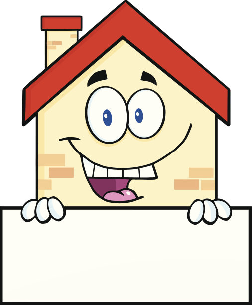 快乐之家卡通吉祥物人物在空白标志图片下载