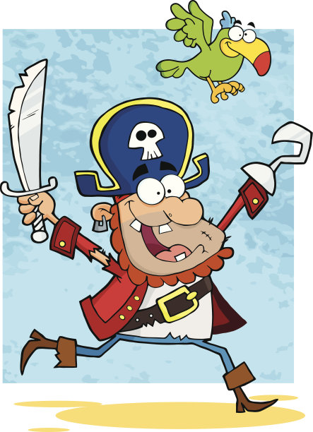 奔跑中的海盗用鹦鹉举着剑和钩子图片下载