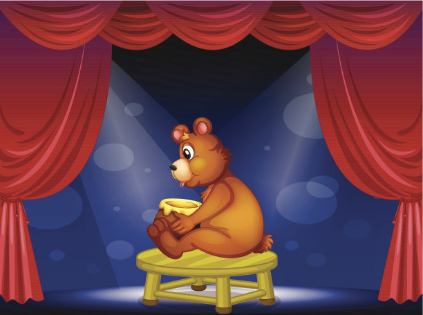 小熊拿着一罐蜂蜜坐在舞台上图片下载