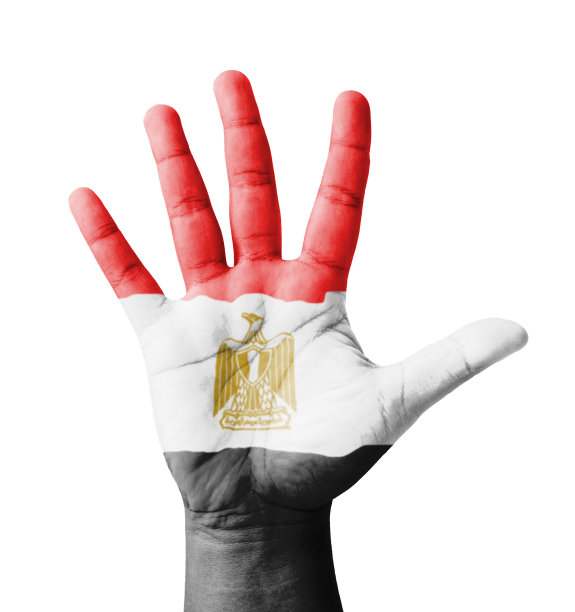 举起的手，绘有埃及国旗图片下载