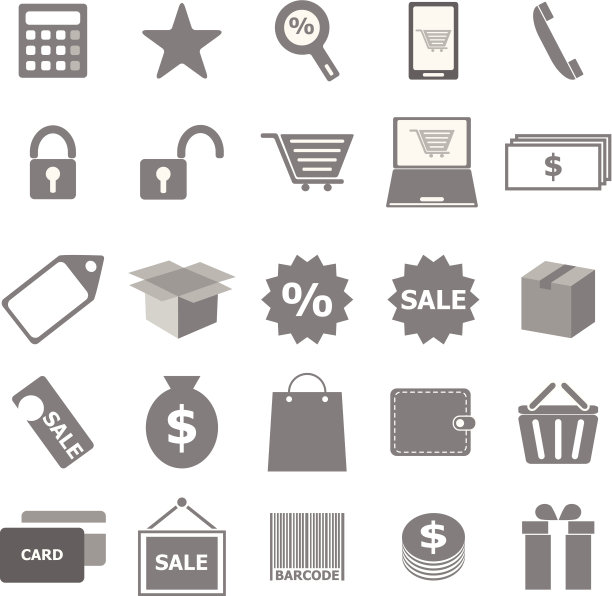 白色背景上的购物图标图片下载