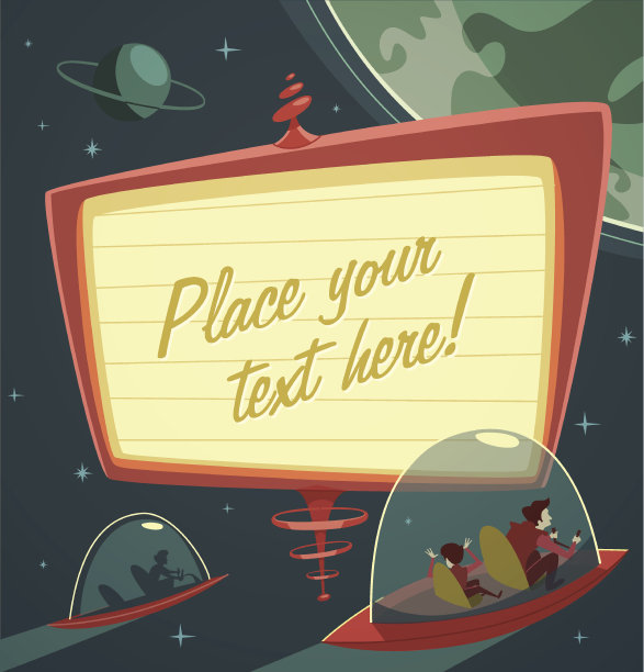 外太空的复古未来主义广告牌。矢量插图。图片下载