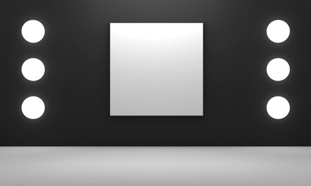 有大画布和灯光的3D房间。黑色的墙图片下载