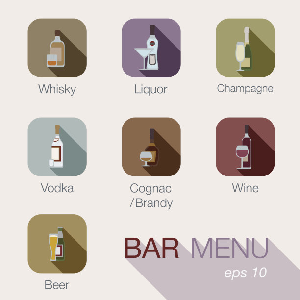 酒吧菜单酒精饮料矢量图标设计。按钮的应用。图片下载