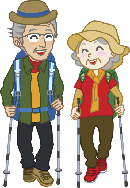 老年夫妇穿着登山服，孤立无援图片下载